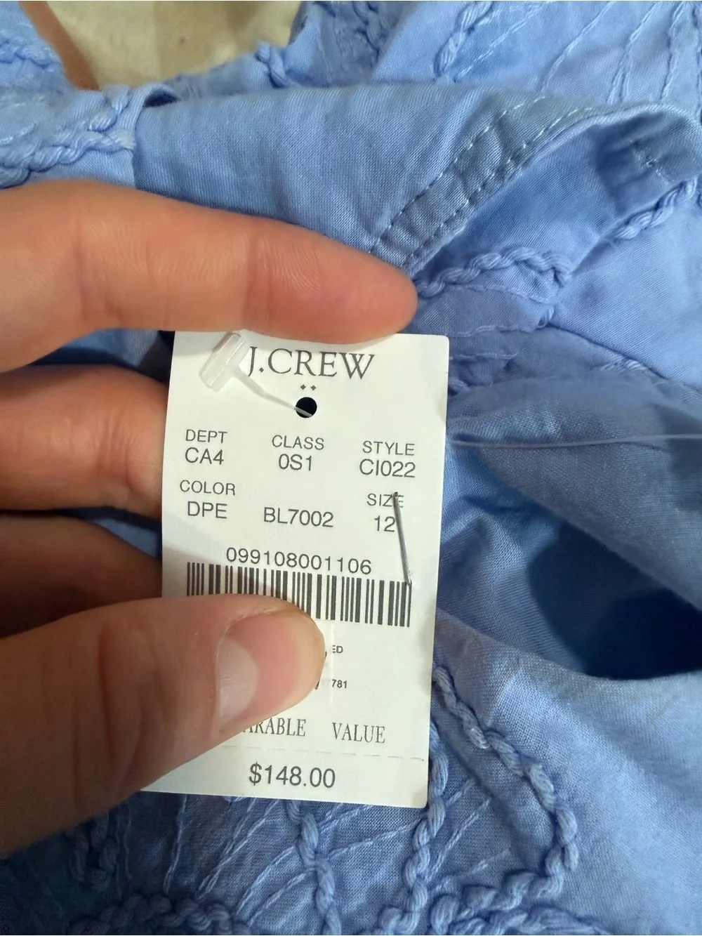 J crew dusty periwinkle embroidered puff-sleeve mini dress